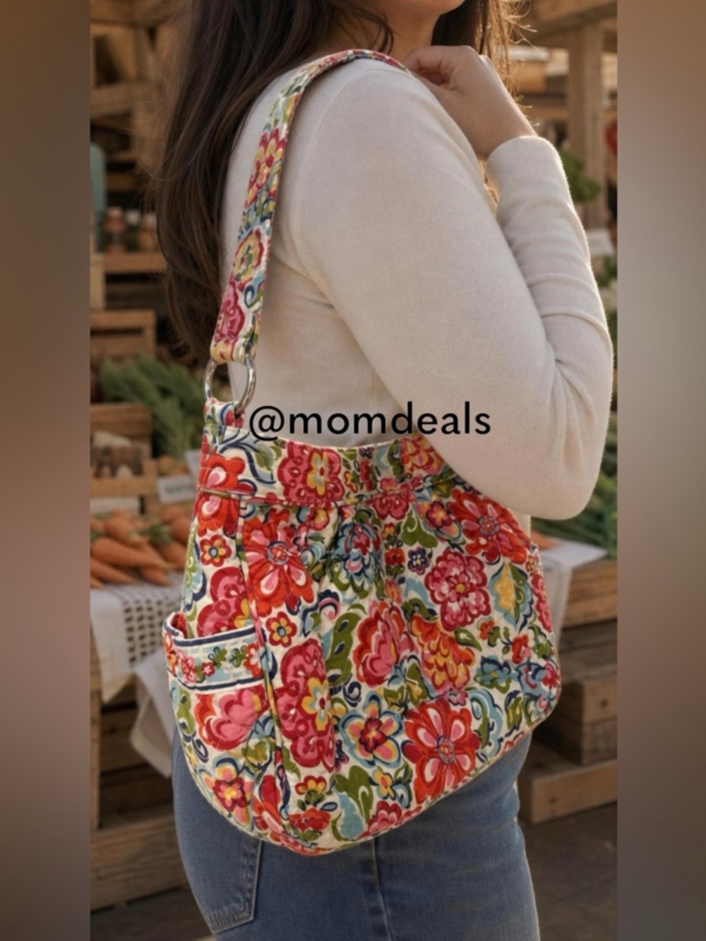 Vera Bradley Reversible Hobo Shoulder Bag - Hope Garden Retired Floral Pattern